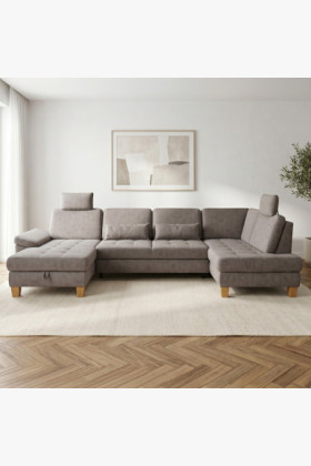 Ecksofa U-Form hellgrau Taurus Kunstleder 338x172 cm